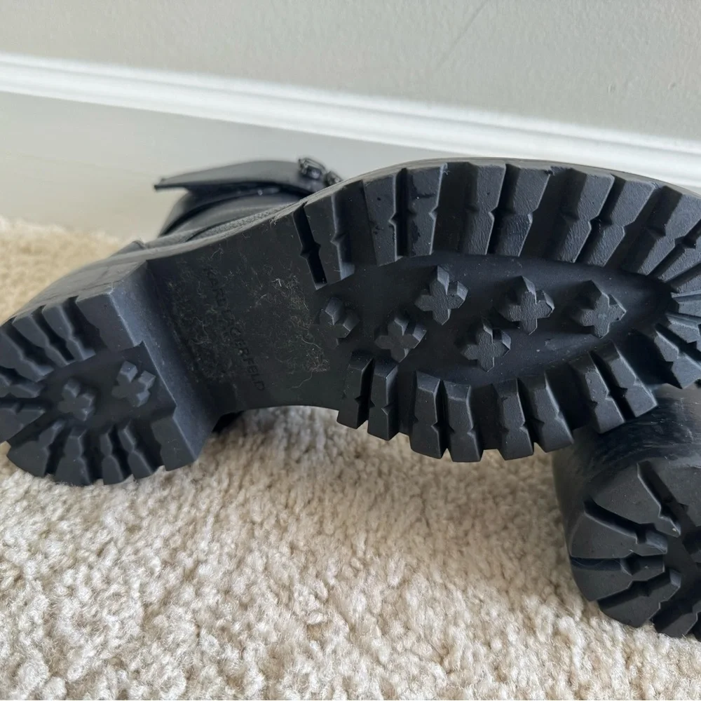 Karl Lagerfeld Bejeweled Black Combat boot size 7.5 - Picture 3 of 6